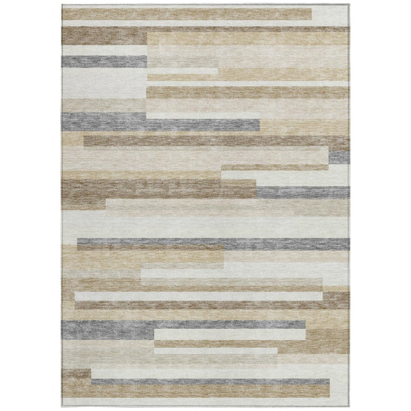 HomeRoots 5' Striped Washable Area Rug - Timeless Ivory, Beige & Taupe Design for Indoor & Outdoor Spaces 10' X 14' 613289