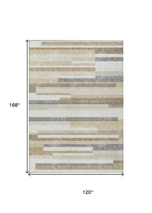 HomeRoots 5' Striped Washable Area Rug - Timeless Ivory, Beige & Taupe Design for Indoor & Outdoor Spaces 10' X 14' 613289