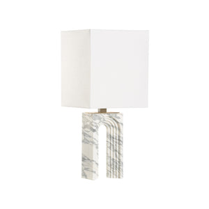 Wildwood Curvature Hand-Carved Arabescato Marble Lamp With Coffee Bronze Accents And Off-White Linen Shade, 27" 61329