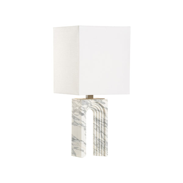 Wildwood Curvature Hand-Carved Arabescato Marble Lamp With Coffee Bronze Accents And Off-White Linen Shade, 27" 61329