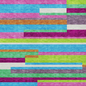HomeRoots 5' Vibrant Striped Area Rug in Lavender, Orange, and Lime Green – Washable Indoor/Outdoor Design 8' X 10' 613293