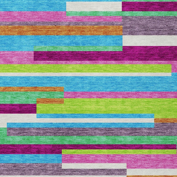 HomeRoots 5' Vibrant Striped Area Rug in Lavender, Orange, and Lime Green – Washable Indoor/Outdoor Design 10' X 14' 613295
