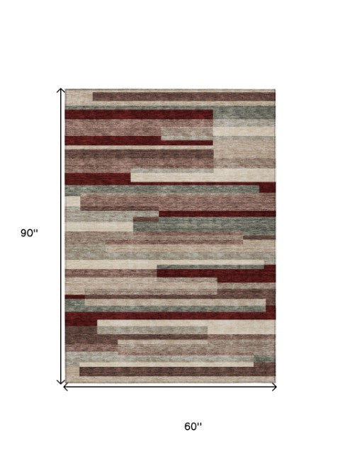 Homeroots 3' Striped Washable Area Rug For Indoor And Outdoor Spaces - Durable, Stylish, And Easy To Maintain Merlot Polyester 613297