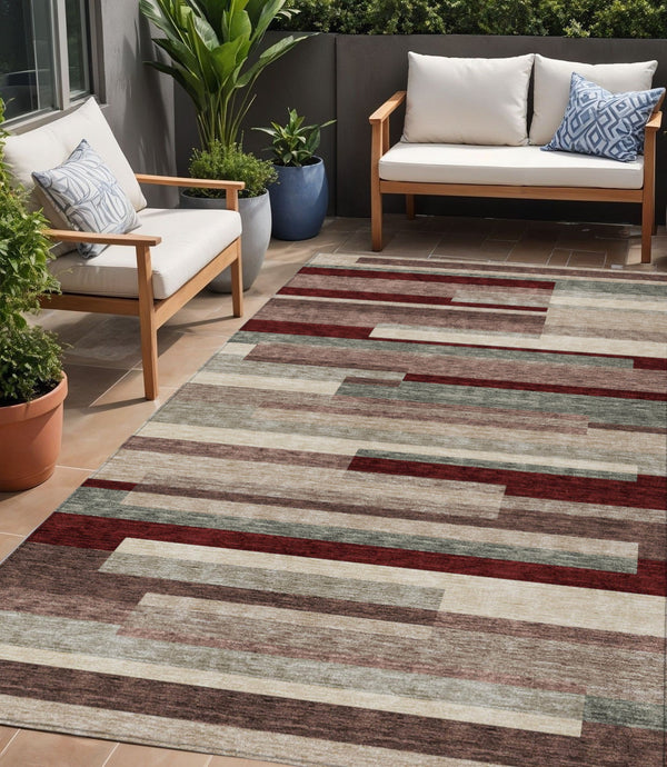 Homeroots 3' Striped Washable Area Rug For Indoor And Outdoor Spaces - Durable, Stylish, And Easy To Maintain Merlot Polyester 613297
