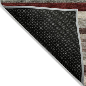 Homeroots 3' Striped Washable Area Rug For Indoor And Outdoor Spaces - Durable, Stylish, And Easy To Maintain Merlot Polyester 613299