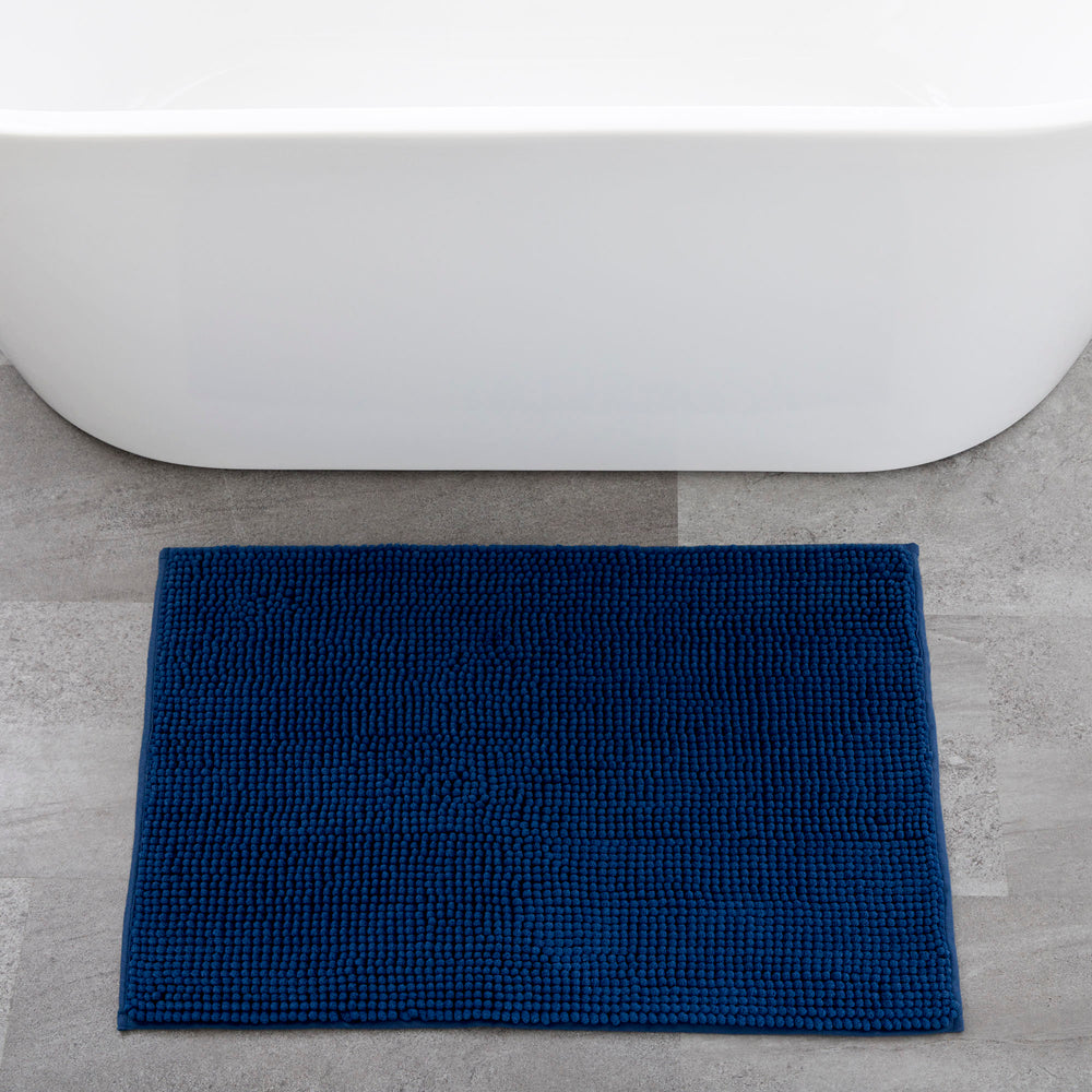 English Elm Linenspa Chenille Bath Mat, Soft Navy, Non-Slip, Quick-Drying, Perfect For Bathrooms & Kitchens B350P394836