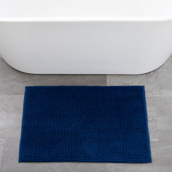 English Elm Linenspa Chenille Bath Mat, Soft Navy, Non-Slip, Quick-Drying, Perfect For Bathrooms & Kitchens B350P394836
