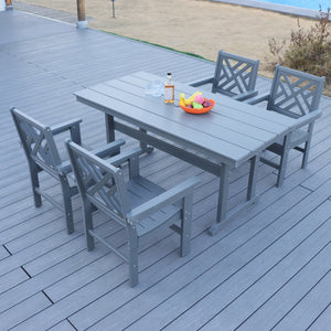 English Elm 5 Piece Hdpe Patio Dining Set For 4 - Weather-Resistant Table & Chairs With Umbrella Hole, Grey W2681S00009