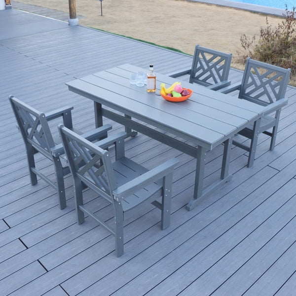 English Elm 5 Piece Hdpe Patio Dining Set For 4 - Weather-Resistant Table & Chairs With Umbrella Hole, Grey W2681S00009