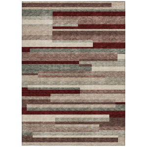 HomeRoots 5' Stylish Merlot Burgundy and Beige Striped Washable Area Rug for Indoor and Outdoor Versatility 9' X 12' 613300