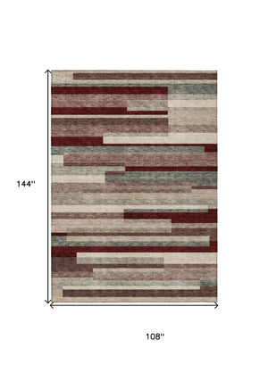 HomeRoots 5' Stylish Merlot Burgundy and Beige Striped Washable Area Rug for Indoor and Outdoor Versatility 9' X 12' 613300