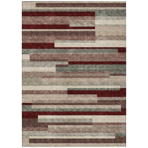 HomeRoots 5' Stylish Merlot Burgundy and Beige Striped Washable Area Rug for Indoor and Outdoor Versatility 9' X 12' 613300