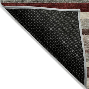 HomeRoots 5' Stylish Merlot Burgundy and Beige Striped Washable Area Rug for Indoor and Outdoor Versatility 9' X 12' 613300