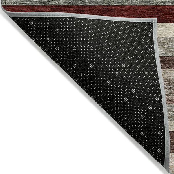 HomeRoots 5' Stylish Merlot Burgundy and Beige Striped Washable Area Rug for Indoor and Outdoor Versatility 9' X 12' 613300