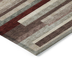HomeRoots 5' Stylish Merlot Burgundy and Beige Striped Washable Area Rug for Indoor and Outdoor Versatility 9' X 12' 613300
