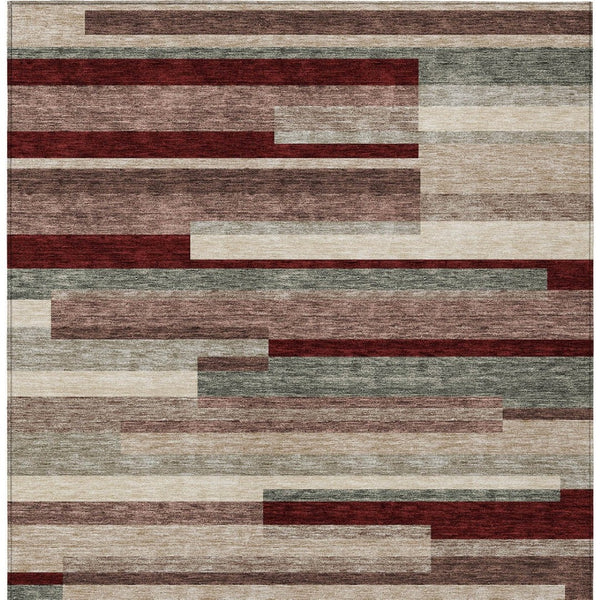 HomeRoots 5' Stylish Merlot Burgundy and Beige Striped Washable Area Rug for Indoor and Outdoor Versatility 9' X 12' 613300