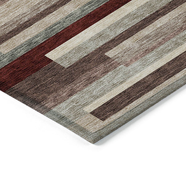 Homeroots 3' Striped Washable Area Rug For Indoor And Outdoor Spaces - Durable, Stylish, And Easy To Maintain Merlot Polyester 613301