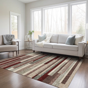 Homeroots 3' Striped Washable Area Rug For Indoor And Outdoor Spaces - Durable, Stylish, And Easy To Maintain Merlot Polyester 613301