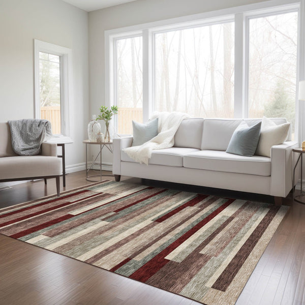 Homeroots 3' Striped Washable Area Rug For Indoor And Outdoor Spaces - Durable, Stylish, And Easy To Maintain Merlot Polyester 613301