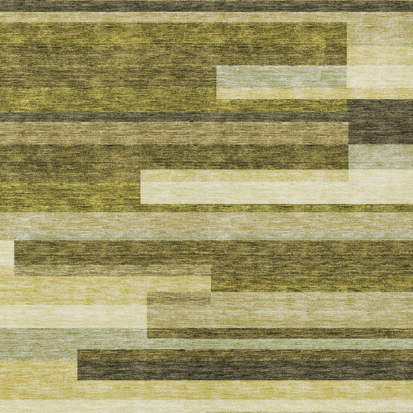 Homeroots 3' Striped Washable Area Rug For Indoor And Outdoor Spaces - Durable, Stylish, And Easy To Maintain Olive Green Polyester 613302