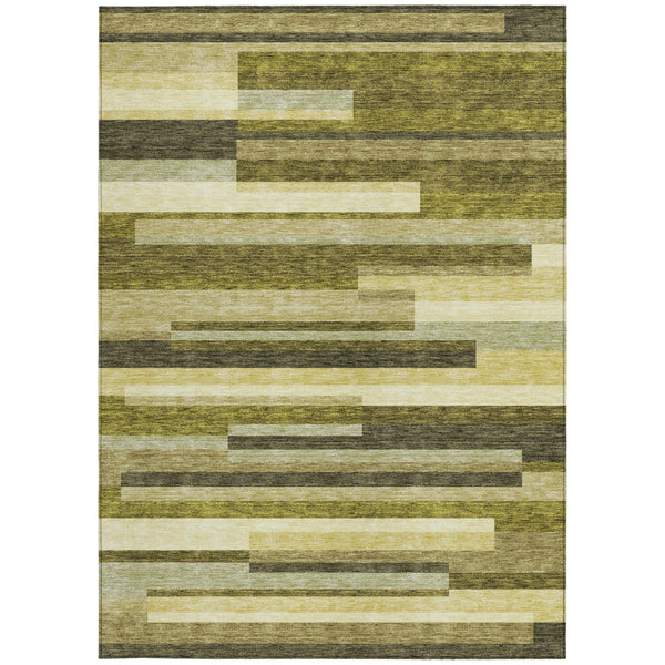 Homeroots 3' Striped Washable Area Rug For Indoor And Outdoor Spaces - Durable, Stylish, And Easy To Maintain Olive Green Polyester 613303