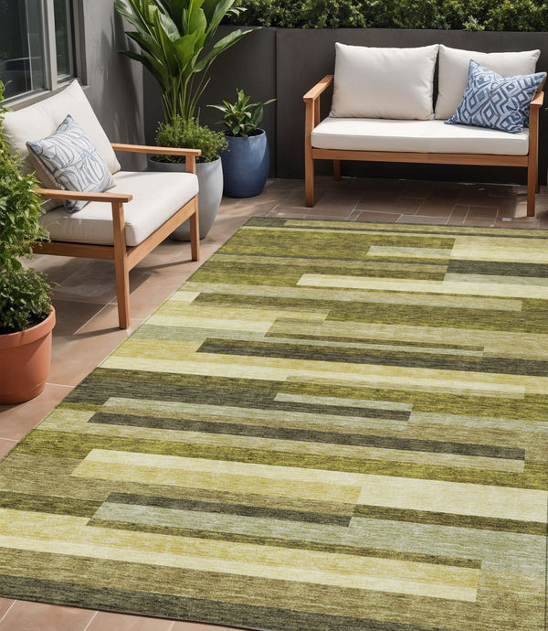 Homeroots 3' Striped Washable Area Rug For Indoor And Outdoor Spaces - Durable, Stylish, And Easy To Maintain Olive Green Polyester 613303