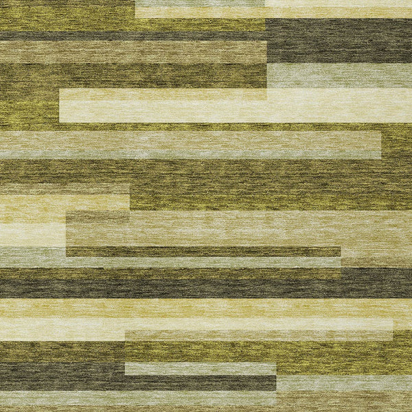 Homeroots 3' Striped Washable Area Rug For Indoor And Outdoor Spaces - Durable, Stylish, And Easy To Maintain Olive Green Polyester 613303