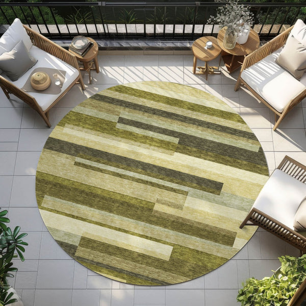 Homeroots 3' Striped Washable Area Rug For Indoor And Outdoor Spaces - Durable, Stylish, And Easy To Maintain Olive Green Polyester 613304