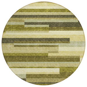 HomeRoots 5' Stylish Olive Green and Beige Striped Washable Area Rug for Indoor and Outdoor Living Spaces 8' Round 613304