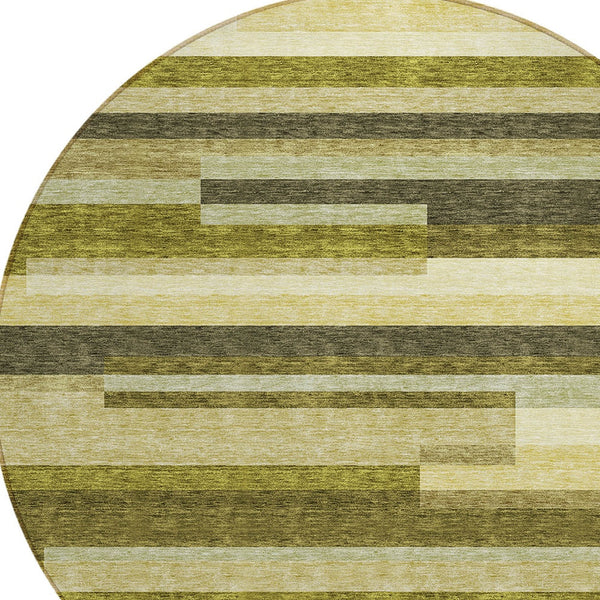 Homeroots 3' Striped Washable Area Rug For Indoor And Outdoor Spaces - Durable, Stylish, And Easy To Maintain Olive Green Polyester 613304