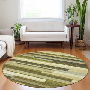 Homeroots 3' Striped Washable Area Rug For Indoor And Outdoor Spaces - Durable, Stylish, And Easy To Maintain Olive Green Polyester 613304