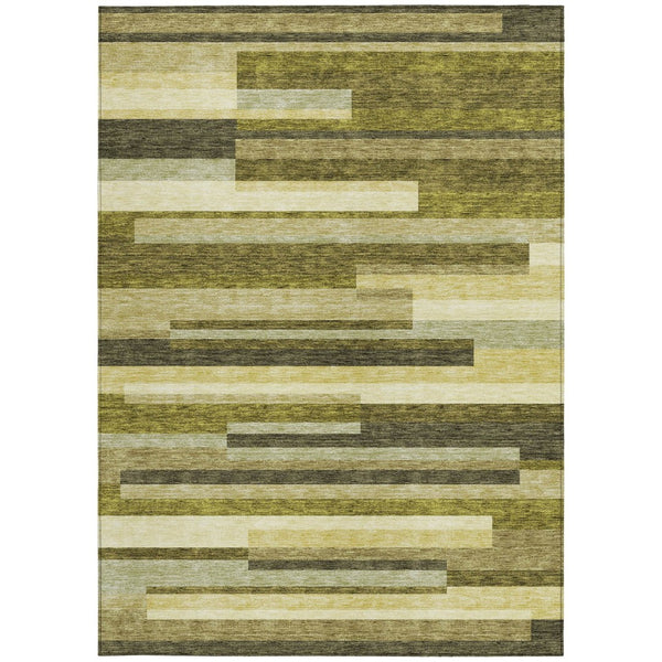 HomeRoots 5' Stylish Olive Green and Beige Striped Washable Area Rug for Indoor and Outdoor Living Spaces 8' X 10' 613305