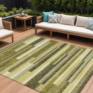 HomeRoots 5' Stylish Olive Green and Beige Striped Washable Area Rug for Indoor and Outdoor Living Spaces 8' X 10' 613305