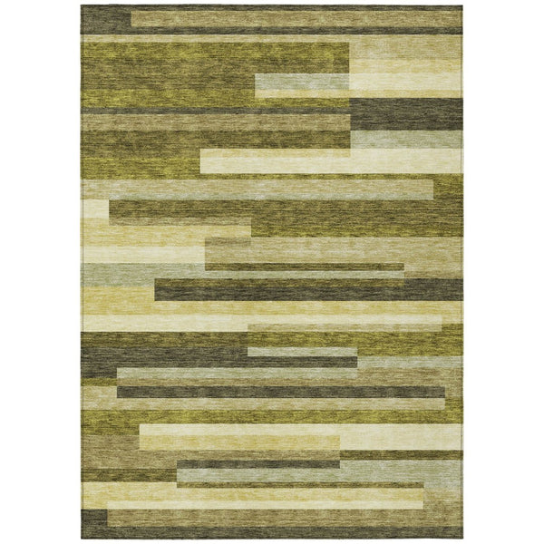 HomeRoots 5' Stylish Olive Green and Beige Striped Washable Area Rug for Indoor and Outdoor Living Spaces 8' X 10' 613305