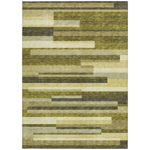 HomeRoots 5' Stylish Olive Green and Beige Striped Washable Area Rug for Indoor and Outdoor Living Spaces 10' X 14' 613307