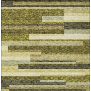 HomeRoots 5' Stylish Olive Green and Beige Striped Washable Area Rug for Indoor and Outdoor Living Spaces 10' X 14' 613307