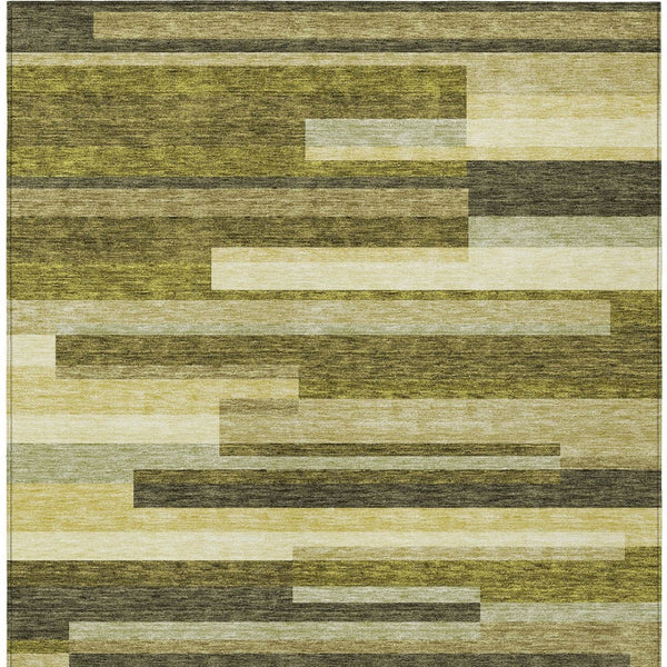 HomeRoots 5' Stylish Olive Green and Beige Striped Washable Area Rug for Indoor and Outdoor Living Spaces 10' X 14' 613307