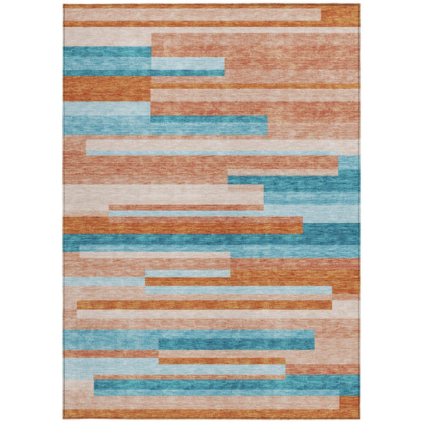 Homeroots 3' Striped Washable Area Rug For Indoor And Outdoor Spaces - Durable, Stylish, And Easy To Maintain Orange Polyester 613308