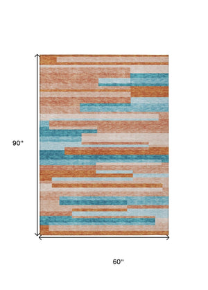 HomeRoots 5' Vibrant Stripe Area Rug - Washable Indoor Outdoor Design for High-Traffic Spaces & Easy Care 5' X 8' 613309