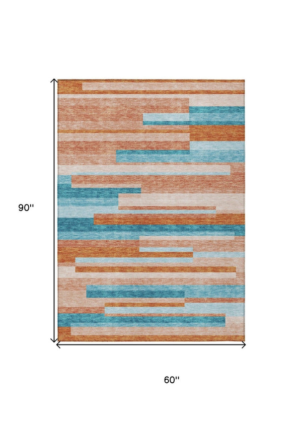 HomeRoots 5' Vibrant Stripe Area Rug - Washable Indoor Outdoor Design for High-Traffic Spaces & Easy Care 5' X 8' 613309