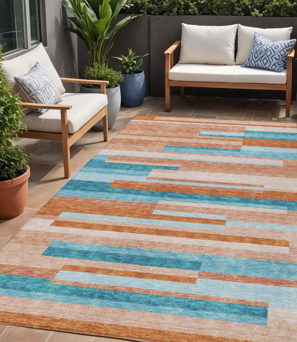HomeRoots 5' Vibrant Stripe Area Rug - Washable Indoor Outdoor Design for High-Traffic Spaces & Easy Care 5' X 8' 613309