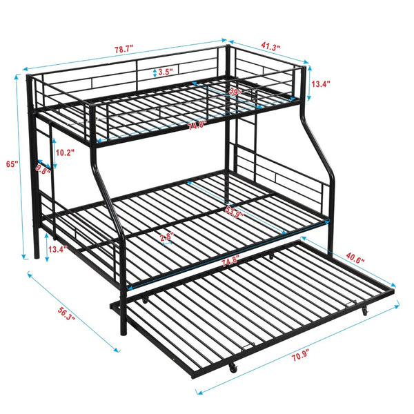 English Elm Twin Over Full Metal Bunk Bed With Trundle – Sturdy, Space-Saving Design, No Box Spring Needed! W311P297436-GIGA