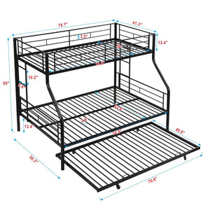 English Elm Twin Over Full Metal Bunk Bed With Trundle – Space-Saving, Easy Assembly, No Box Spring Needed! W311S00049-GIGA