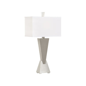 Wildwood Sterling Triangular Polished Nickel Table Lamp With Crystal Marble Base And Off-White Linen Shade, Durable Elegance 61331