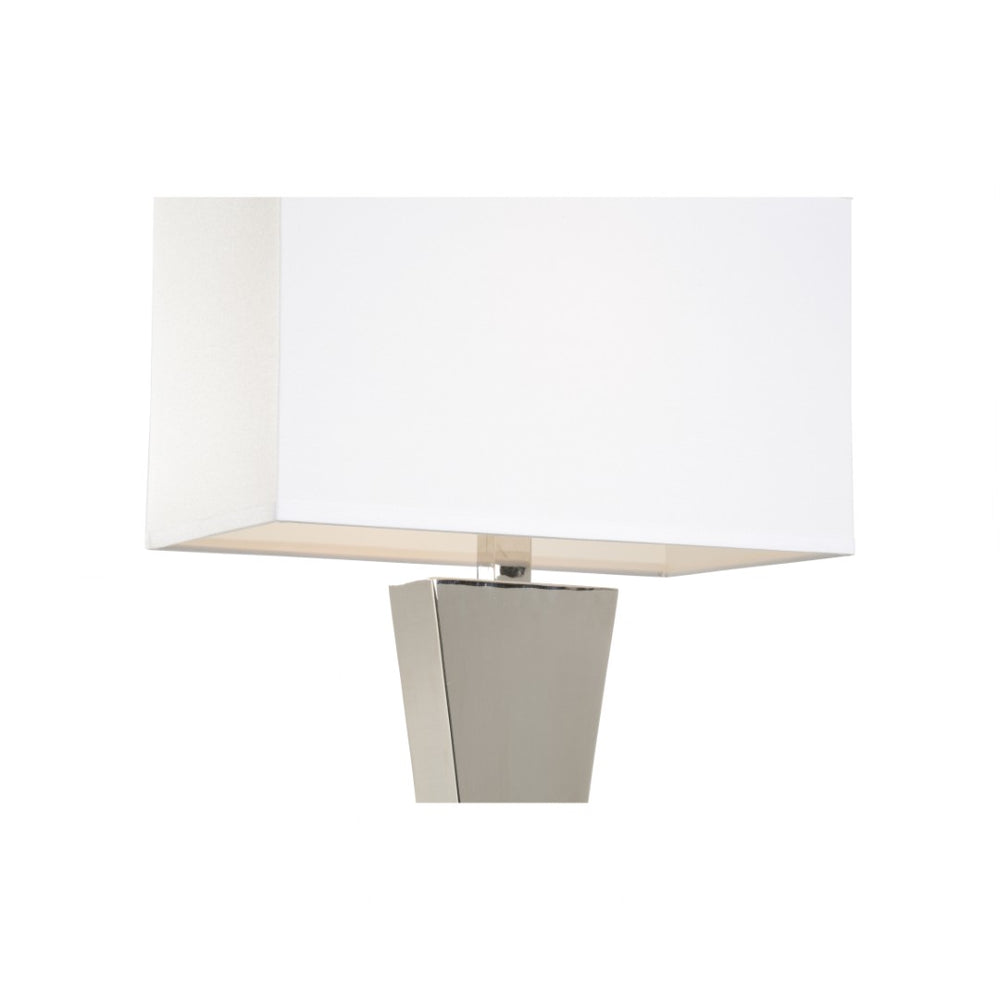 Wildwood Sterling Triangular Polished Nickel Table Lamp With Crystal Marble Base And Off-White Linen Shade, Durable Elegance 61331
