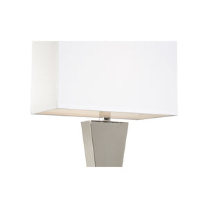 Wildwood Sterling Triangular Polished Nickel Table Lamp With Crystal Marble Base And Off-White Linen Shade, Durable Elegance 61331