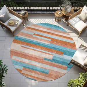 HomeRoots 5' Vibrant Stripe Area Rug - Washable Indoor Outdoor Design for High-Traffic Spaces & Easy Care 8' Round 613310