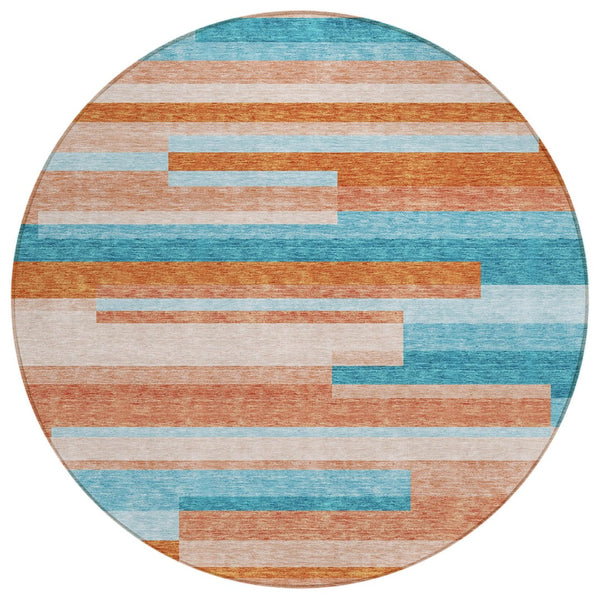HomeRoots 5' Vibrant Stripe Area Rug - Washable Indoor Outdoor Design for High-Traffic Spaces & Easy Care 8' Round 613310