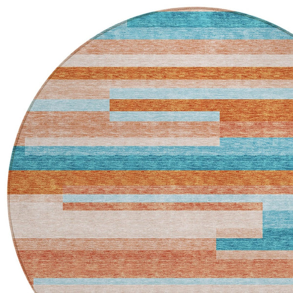 HomeRoots 5' Vibrant Stripe Area Rug - Washable Indoor Outdoor Design for High-Traffic Spaces & Easy Care 8' Round 613310