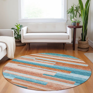HomeRoots 5' Vibrant Stripe Area Rug - Washable Indoor Outdoor Design for High-Traffic Spaces & Easy Care 8' Round 613310